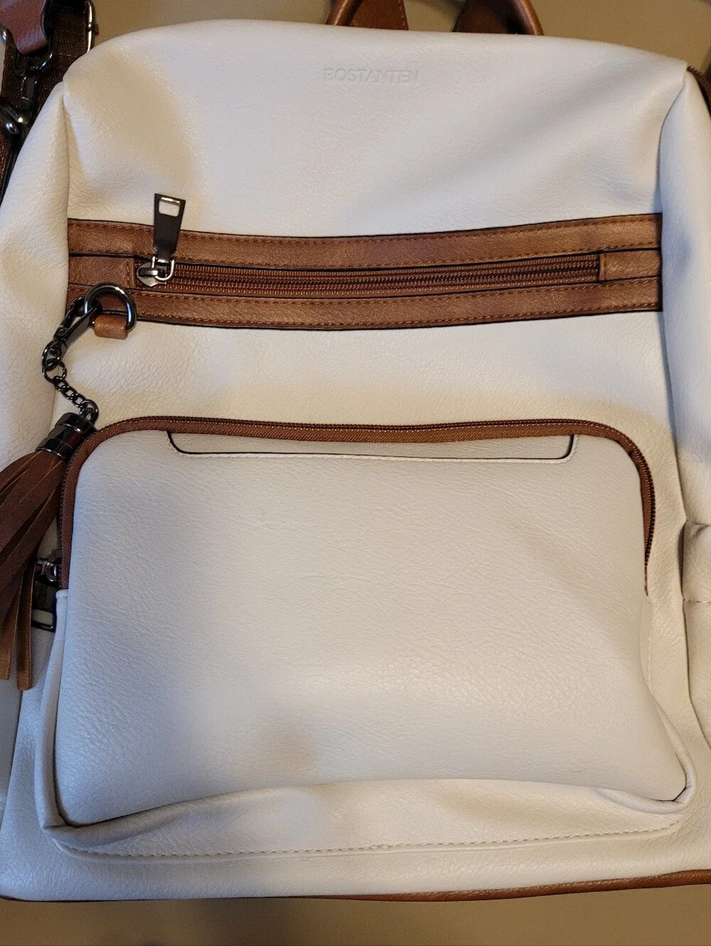Bostanten White and Brown Women's Backpack.